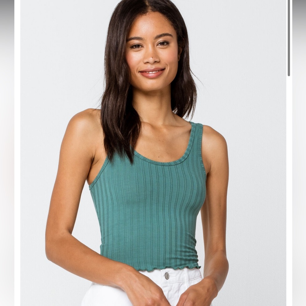 DESTINED Pointelle Rib Womens Teal Blue Tank Top